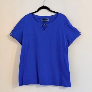 Karen Scott Royal Blue Short Sleeve Top Designed With Split Shoulder Size XL